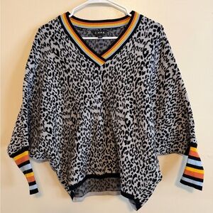 Gray Leopard V-Neck Sweater